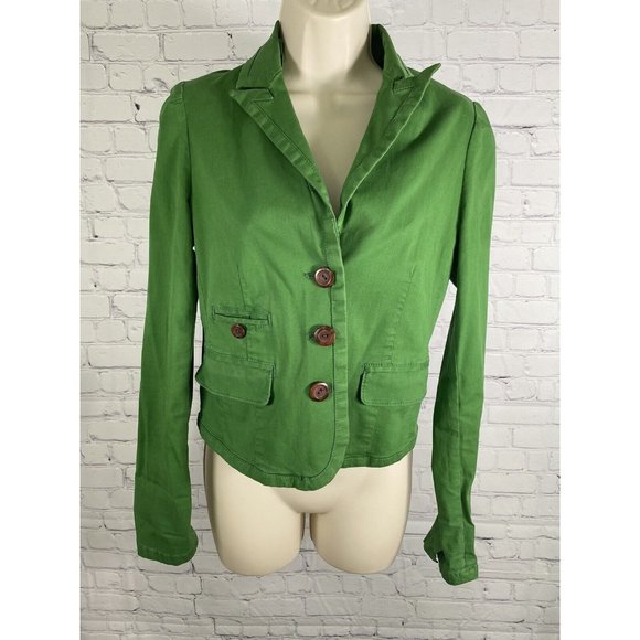 Daughters Of The Liberation Anthropologie Green Peak Lapel 3 Button Jacket XS - Picture 1 of 8